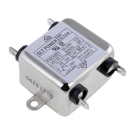 FYC10T1; Filter: anti-interference; 250VAC; Cx: 100nF; Cy: 3.3nF; 1.2mH; 10MΩ; QLT POWER FYC10T1; Filter: anti-interference; 250VAC; Cx: 100nF; Cy: 3.3nF; 1.2mH; 10MΩ; QLT POWER