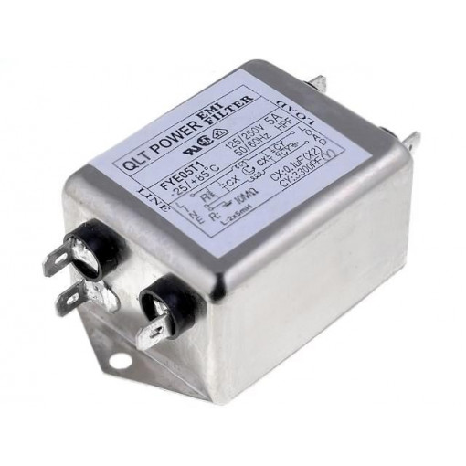FYE05T1; Filter: anti-interference; 250VAC; Cx: 100nF; Cy: 3.3nF; 5mH; 10MΩ; QLT POWER FYE05T1; Filter: anti-interference; 250VAC; Cx: 100nF; Cy: 3.3nF; 5mH; 10MΩ; QLT POWER