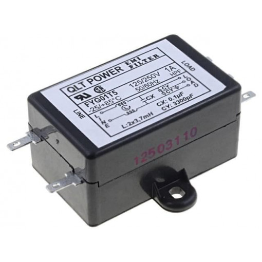 FYG01T5; Filter: anti-interference; 250VAC; Cx: 100nF; Cy: 3.3nF; 3.7mH; QLT POWER FYG01T5; Filter: anti-interference; 250VAC; Cx: 100nF; Cy: 3.3nF; 3.7mH; QLT POWER