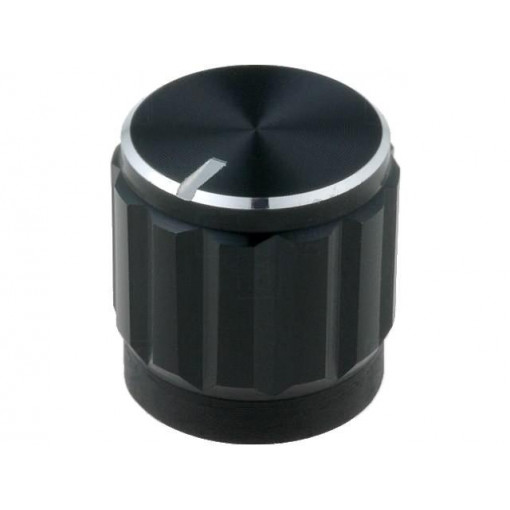 ; Knob; with pointer; aluminium,thermoplastic; Øshaft: 6mm; black; SR PASSIVES ; Knob; with pointer; aluminium,thermoplastic; Øshaft: 6mm; black; SR PASSIVES