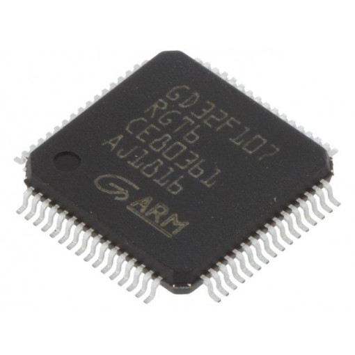 GD32F107RGT6; ARM microcontroller; SRAM: 96kB; Flash: 1024kB; LQFP64; 3.3VDC; GIGADEVICE GD32F107RGT6; ARM microcontroller; SRAM: 96kB; Flash: 1024kB; LQFP64; 3.3VDC; GIGADEVICE