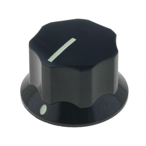 ; Knob; with pointer; bakelite; Øshaft: 6mm; Ø21x15mm; black; SR PASSIVES ; Knob; with pointer; bakelite; Øshaft: 6mm; Ø21x15mm; black; SR PASSIVES