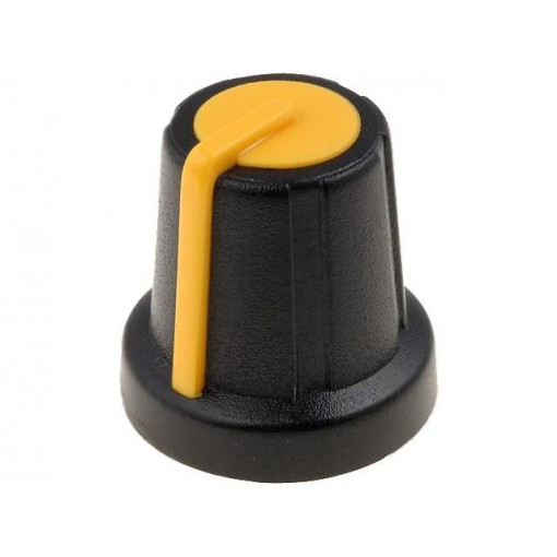 GMN-2YL; Knob; miniature; ABS; Øshaft: 6mm; Ø16x16mm; black; push-in; SR PASSIVES GMN-2YL; Knob; miniature; ABS; Øshaft: 6mm; Ø16x16mm; black; push-in; SR PASSIVES