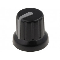 GMN-4GY; Knob; miniature,with pointer; ABS; Øshaft: 6mm; Ø16x14mm; black; SR PASSIVES