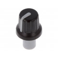 ; Knob; with pointer; ABS; Øshaft: 6mm; Ø16x14.4mm; black; push-in; SR PASSIVES