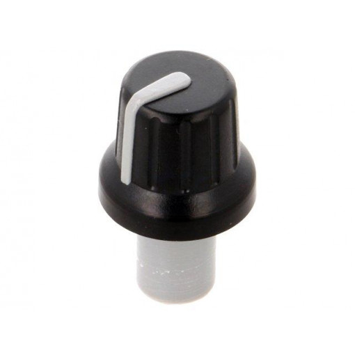 ; Knob; with pointer; ABS; Øshaft: 6mm; Ø16x14.4mm; black; push-in; SR PASSIVES ; Knob; with pointer; ABS; Øshaft: 6mm; Ø16x14.4mm; black; push-in; SR PASSIVES