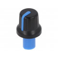 ; Knob; with pointer; ABS; Øshaft: 6mm; Ø16x14.4mm; black; push-in; SR PASSIVES