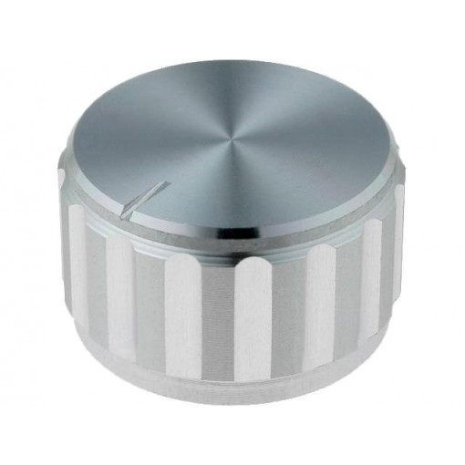 ; Knob; with pointer; aluminium; Øshaft: 6.35mm; Ø25x15mm; silver; SR PASSIVES ; Knob; with pointer; aluminium; Øshaft: 6.35mm; Ø25x15mm; silver; SR PASSIVES