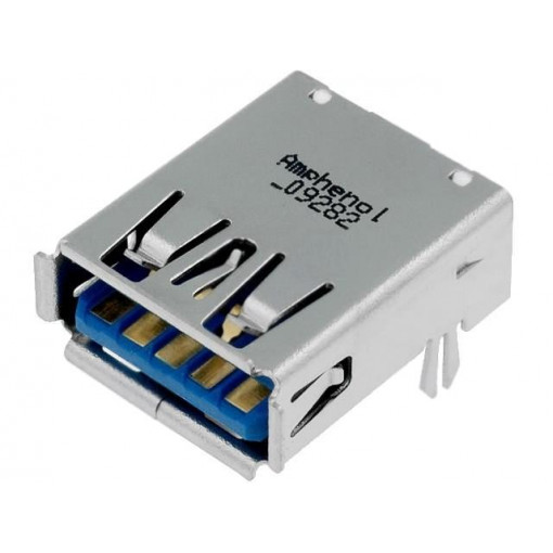 GSB311A31CEU; Socket; USB A; on PCBs,PCB snap; THT; angled 90°; inverse; USB 3.0; AMPHENOL