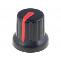 ; Knob; miniature,with pointer; Øshaft: 6.35mm; black; Pointer: red; SR PASSIVES