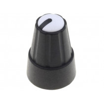 ; Knob; miniature; plastic; Øshaft: 6mm; Ø13x19mm; black; white; SR PASSIVES ; Knob; miniature; plastic; Øshaft: 6mm; Ø13x19mm; black; white; SR PASSIVES