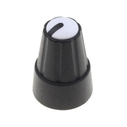 ; Knob; miniature; plastic; Øshaft: 6mm; Ø13x19mm; black; white; SR PASSIVES ; Knob; miniature; plastic; Øshaft: 6mm; Ø13x19mm; black; white; SR PASSIVES