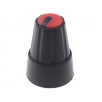 ; Knob; miniature; plastic; Øshaft: 6mm; Ø13x19mm; black; red; SR PASSIVES ; Knob; miniature; plastic; Øshaft: 6mm; Ø13x19mm; black; red; SR PASSIVES