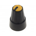 ; Knob; miniature; plastic; Øshaft: 6mm; Ø13x19mm; black; yellow; SR PASSIVES