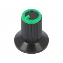 ; Knob; with flange; plastic; Øshaft: 6mm; Ø10x19mm; black; green; SR PASSIVES ; Knob; with flange; plastic; Øshaft: 6mm; Ø10x19mm; black; green; SR PASSIVES