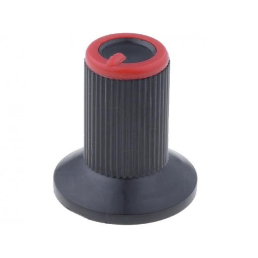 ; Knob; with flange; plastic; Øshaft: 6mm; Ø10x19mm; black; red; SR PASSIVES ; Knob; with flange; plastic; Øshaft: 6mm; Ø10x19mm; black; red; SR PASSIVES