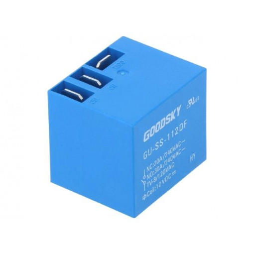 GU-SS-112DF; Relay: electromagnetic; SPDT; Ucoil: 12VDC; 30A; Mounting: PCB; GOODSKY