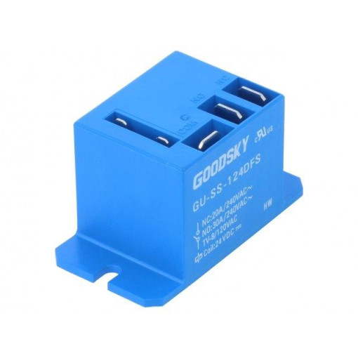 GU-SS-124DFS; Relay: electromagnetic; SPDT; Ucoil: 24VDC; 30A; Mounting: on panel; GOODSKY