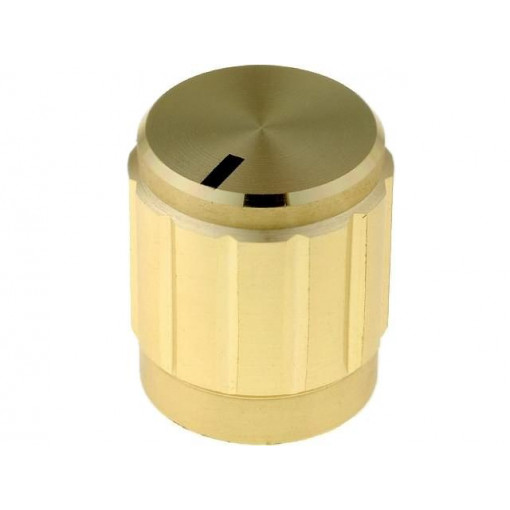 ; Knob; with pointer; aluminium,thermoplastic; Øshaft: 6mm; golden; SR PASSIVES ; Knob; with pointer; aluminium,thermoplastic; Øshaft: 6mm; golden; SR PASSIVES