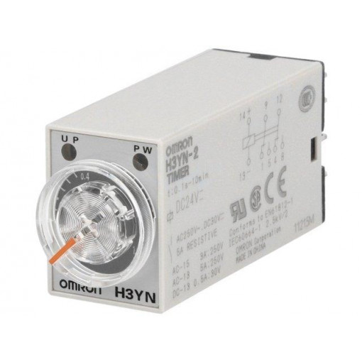 H3YN-2 DC24; Timer; 0,1s÷10min; DPDT; 250VAC/5A; 24VDC; socket; -10÷50°C; PIN: 8; OMRON