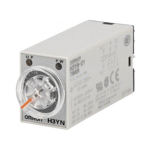 H3YN-21 AC200-230; Timer; 0,1min÷10h; DPDT; 250VAC/5A; 200÷230VAC; socket; -10÷50°C; OMRON