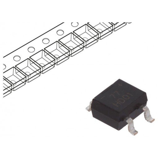 HD01-T; Single-phase bridge rectifier; Urmax: 100V; If: 0.8A; Ifsm: 30A; DIODES INCORPORATED