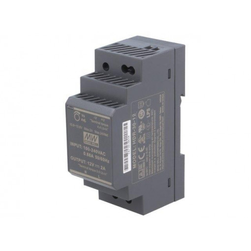 HDR-30-12; Power supply: switched-mode; 24W; 12VDC; 10.8÷13.8VDC; 2A; 120g; MEAN WELL