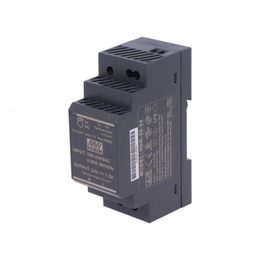 HDR-30-24; Power supply: switched-mode; 36W; 24VDC; 21.6÷29VDC; 1.5A; 120g; MEAN WELL HDR-30-24; Power supply: switched-mode; 36W; 24VDC; 21.6÷29VDC; 1.5A; 120g; MEAN WELL