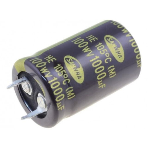 HE2A108M22035HA; Capacitor: electrolytic; SNAP-IN; 1000uF; 100VDC; Ø22x35mm; ±20%; SAMWHA HE2A108M22035HA; Capacitor: electrolytic; SNAP-IN; 1000uF; 100VDC; Ø22x35mm; ±20%; SAMWHA