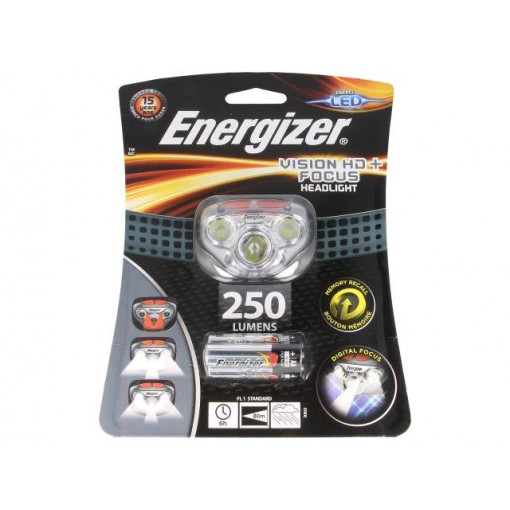 VISION HD+ FOCUS; Torch: LED headtorch; waterproof; 6h; 300lm; Colour: grey; ENERGIZER