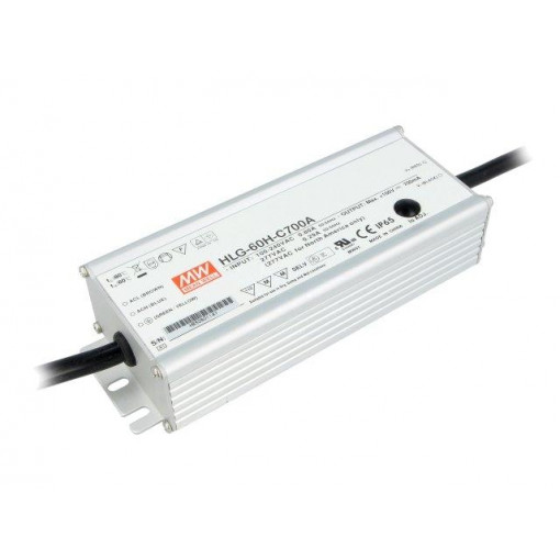 HLG-60H-C700A; Power supply: switched-mode; LED; 70W; 50÷100VDC; 420÷700mA; IP65; MEAN WELL