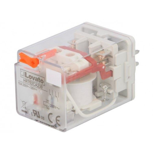 HR702CA230; Relay: electromagnetic; DPDT; Ucoil: 230VAC; 10A/250VAC; 10A/30VDC; LOVATO ELECTRIC