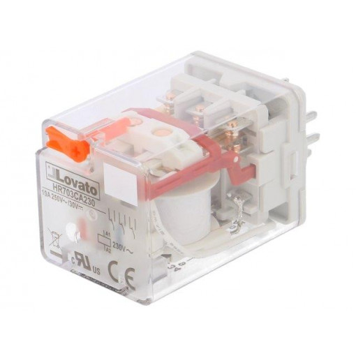 HR703CA230; Relay: electromagnetic; 3PDT; Ucoil: 230VAC; 10A/250VAC; 10A/30VDC; LOVATO ELECTRIC