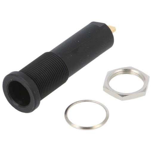 HSEB 3125 L AU/SW; Socket; 4mm banana; 16A; 6000V; black; gold-plated; on panel; SCHÜTZINGER