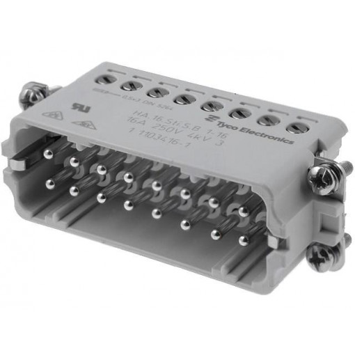 1-1103416-1; Connector: HTS; male; HTS HA; PIN: 16; size 5; 16A; 250V; 0.5÷2.5mm2; TE Connectivity 1-1103416-1; Connector: HTS; male; HTS HA; PIN: 16; size 5; 16A; 250V; 0.5÷2.5mm2; TE Connectivity