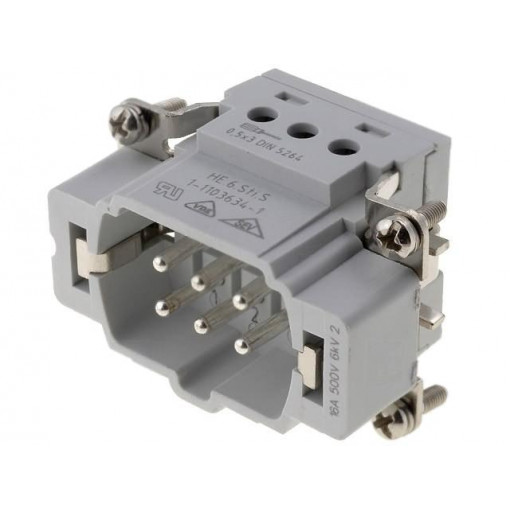 1-1103634-1; Connector: HDC; male; HTS HE; PIN: 6; 6+PE; size 3; 16A; 400V; TE Connectivity 1-1103634-1; Connector: HDC; male; HTS HE; PIN: 6; 6+PE; size 3; 16A; 400V; TE Connectivity