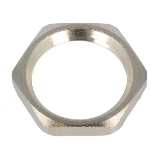 1.167.0900.01; Nut; with earthing; PG9; brass; nickel; Thk: 2.8mm; Spanner: 18mm; HUMMEL