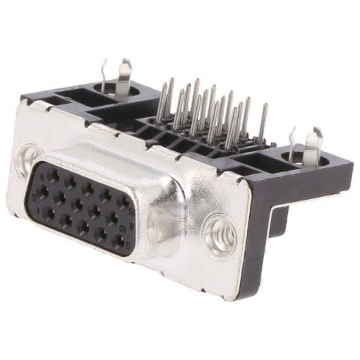 ICD15S13E4GX00LF; D-Sub HD; PIN: 15; socket; female; on PCBs,PCB snap; angled 90°; AMPHENOL