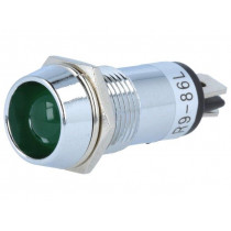 R9-86L-01-12GREEN; Indicator: LED; recessed; 12VDC; Cutout: Ø14.2mm; IP40; brass; SCI