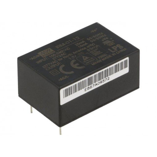 IRM-01-12; Power supply: switched-mode; modular; 1W; 12VDC; 33.7x22.2x15mm; MEAN WELL