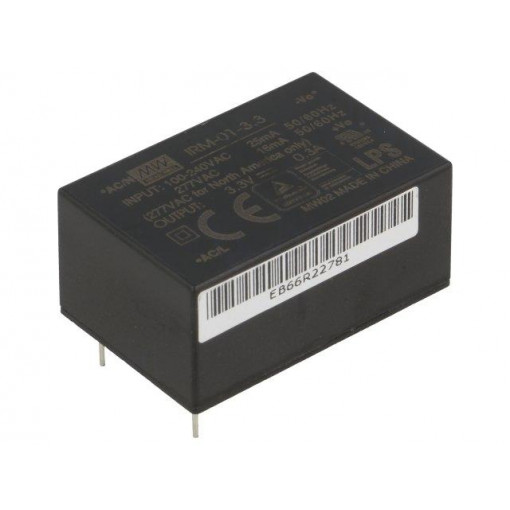 IRM-01-3.3; Power supply: switched-mode; modular; 1W; 3.3VDC; 33.7x22.2x15mm; MEAN WELL