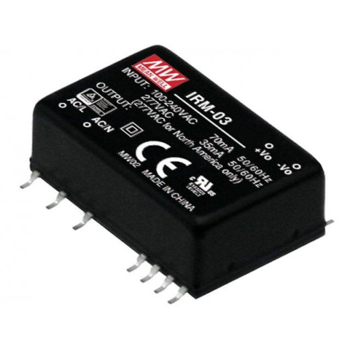 IRM-03-3.3S; Power supply: switched-mode; modular; 3W; 3.3VDC; 37x24x16mm; 0.9A; MEAN WELL