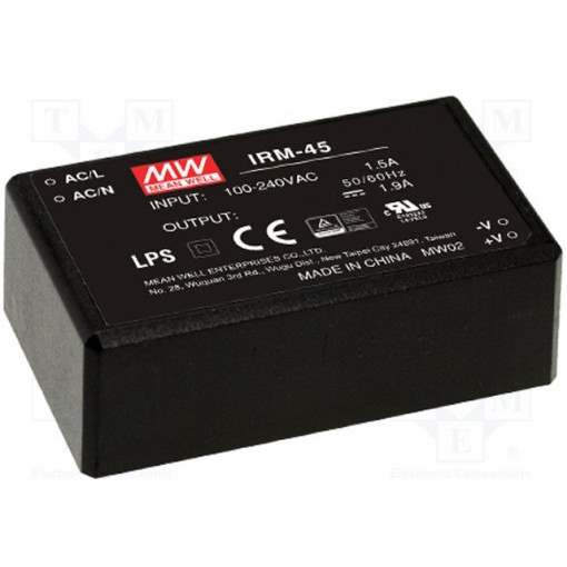 IRM-45-15; Power supply: switched-mode; modular; 45W; 15VDC; 87x52x29.5mm; 3A; MEAN WELL