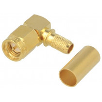 J01150A0081; Plug; SMA; male; angled 90°; 50Ω; RG142,RG223,RG400; for cable; TELEGÄRTNER