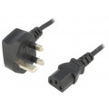 ; Cable; BS 1363 (G) plug,IEC C13 female; 1.8m; black; PVC; 10A; ESPE