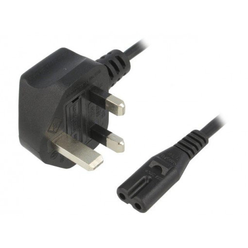 ; Cable; BS 1363 (G) plug,IEC C7 female; 3m; Sockets: 1; black; PVC; ESPE ; Cable; BS 1363 (G) plug,IEC C7 female; 3m; Sockets: 1; black; PVC; ESPE