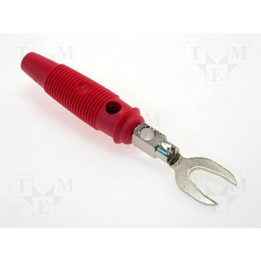 KB2RT; Plug; fork terminals; 60VDC; 30A; red; Overall len: 58.5mm; 2.5mm2; HIRSCHMANN T&M KB2RT; Plug; fork terminals; 60VDC; 30A; red; Overall len: 58.5mm; 2.5mm2; HIRSCHMANN T&M