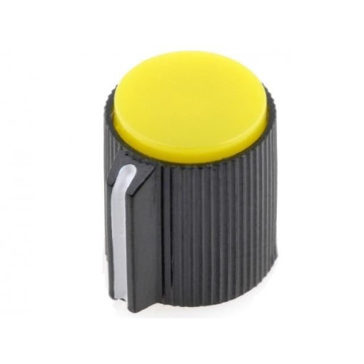 KK-13; Knob; with pointer; plastic; Øshaft: 6.35mm; Ø13x15mm; yellow; SR PASSIVES KK-13; Knob; with pointer; plastic; Øshaft: 6.35mm; Ø13x15mm; yellow; SR PASSIVES