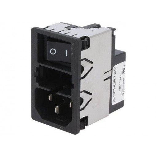 KMF1.1261.11; Connector: AC supply; socket; male; 6A; 250VAC; IEC 60320; 0.7mH; SCHURTER