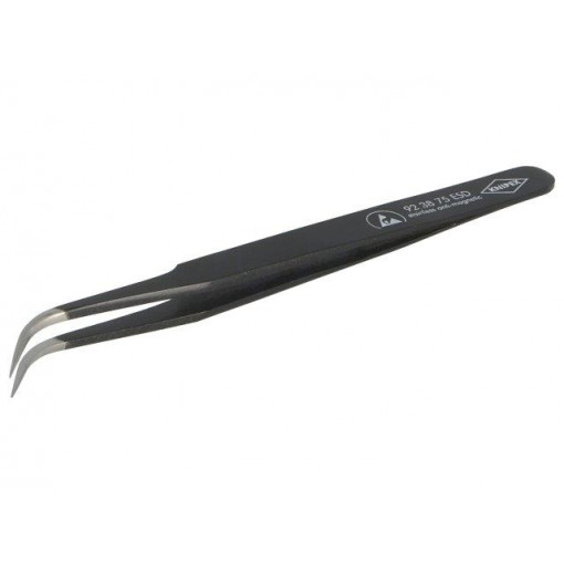 92 38 75 ESD; Tweezers; 120mm; for precision works; Blades: curved; V: ESD; 100kΩ; KNIPEX